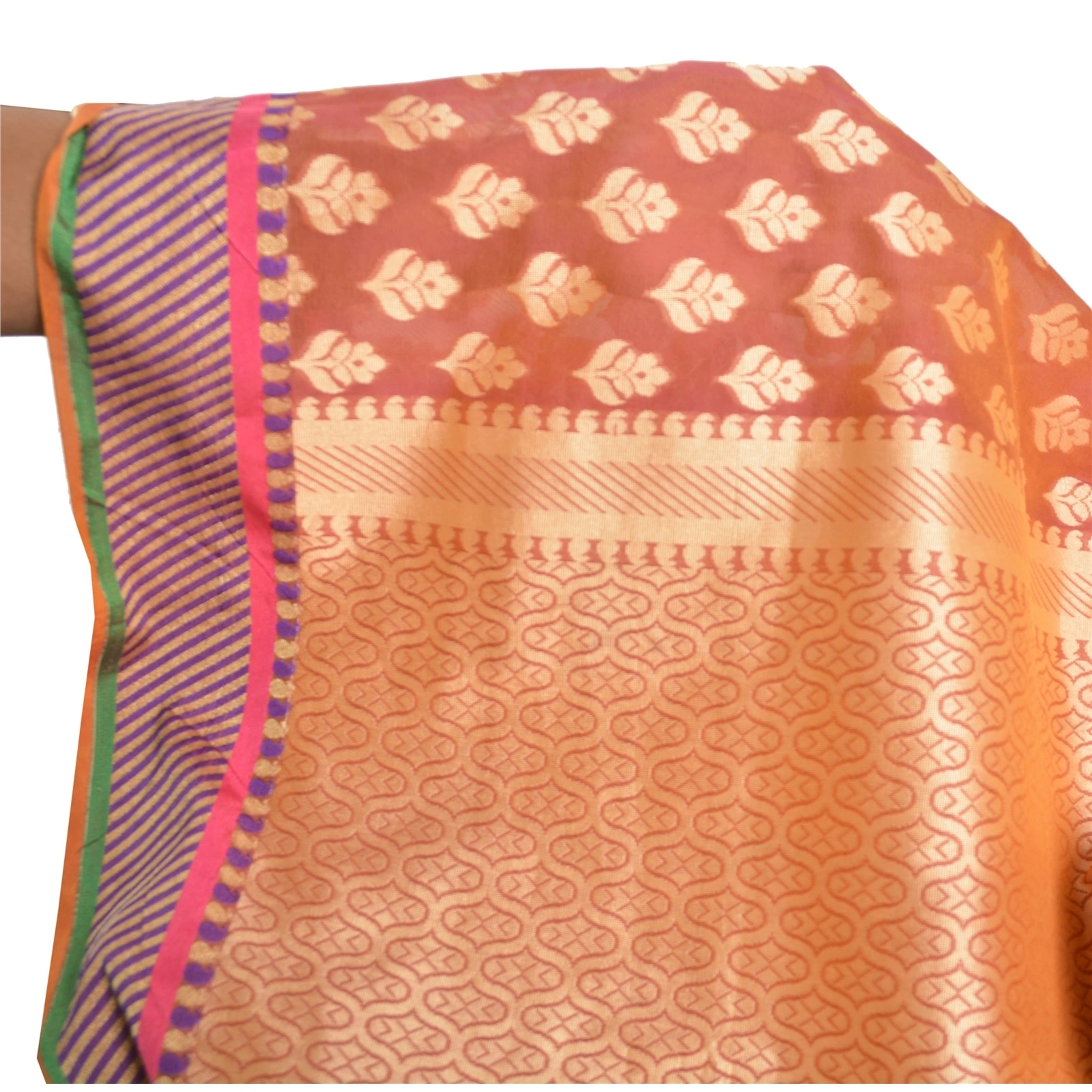 Sanskriti Vintage Indian Sari Peach Art Silk Woven Sarees Craft 5 Yard Fabric, PS-55270-Shade Of Peach-Woven Work-Art ( Artificial) Silk-6