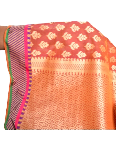 Sanskriti Vintage Indian Sari Peach Art Silk Woven Sarees Craft 5 Yard Fabric, PS-55270-Shade Of Peach-Woven Work-Art ( Artificial) Silk-6