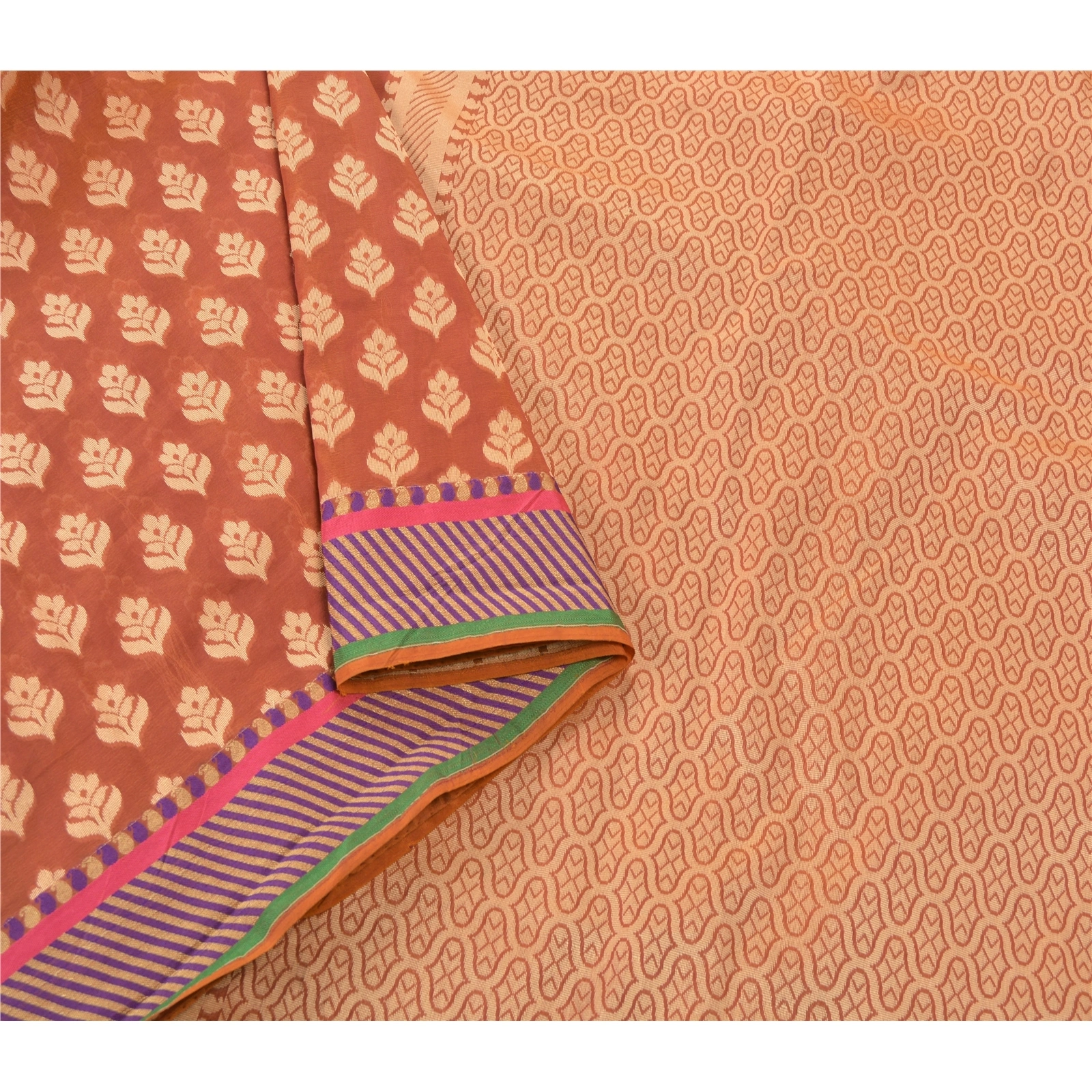 Sanskriti Vintage Indian Sari Peach Art Silk Woven Sarees Craft 5 Yard Fabric, PS-55270-Shade Of Peach-Woven Work-Art ( Artificial) Silk-8