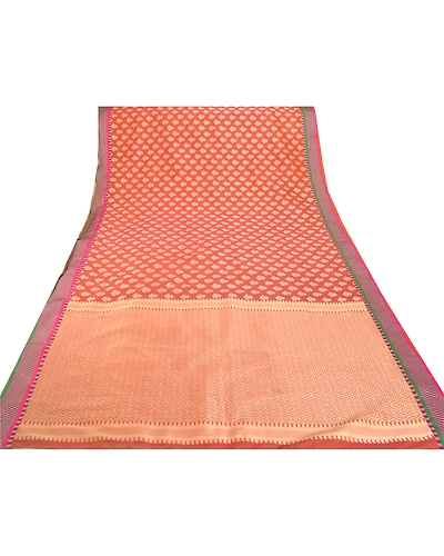 Sanskriti Vintage Indian Sari Peach Art Silk Woven Sarees Craft 5 Yard Fabric, PS-55270-Shade Of Peach-Woven Work-Art ( Artificial) Silk-9