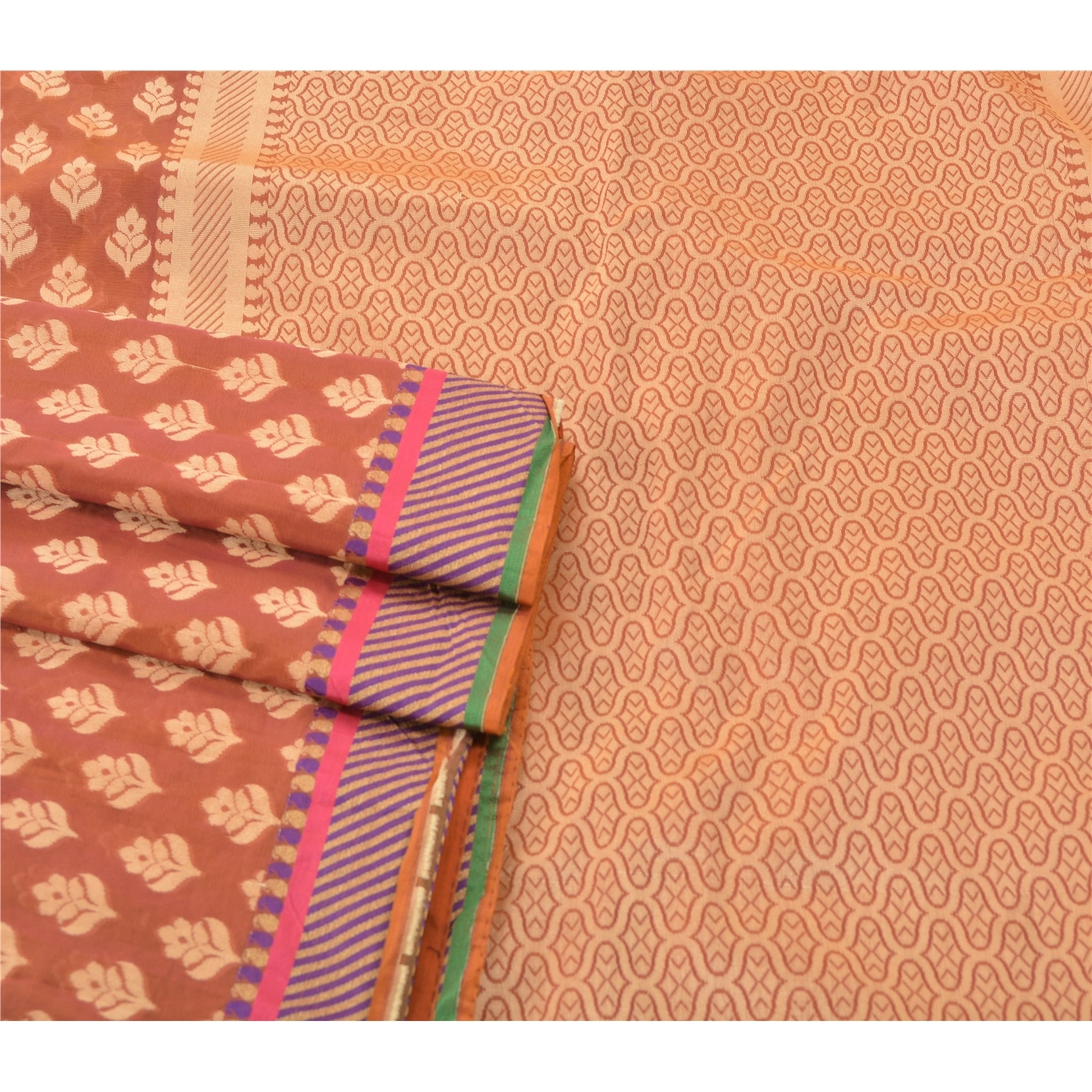 Sanskriti Vintage Indian Sari Peach Art Silk Woven Sarees Craft 5 Yard Fabric, PS-55270-Shade Of Peach-Woven Work-Art ( Artificial) Silk-10