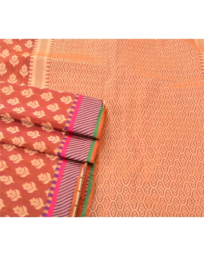 Sanskriti Vintage Indian Sari Peach Art Silk Woven Sarees Craft 5 Yard Fabric, PS-55270-Shade Of Peach-Woven Work-Art ( Artificial) Silk-10