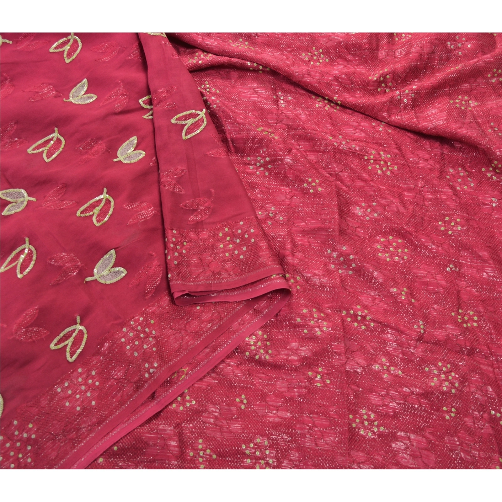 Sanskriti Vintage Sarees Pure Georgette Silk Hand Beaded Fabric Bollywood Sari, PS-55297-Pink-Sequins Work-100% Pure Georgette Silk-8