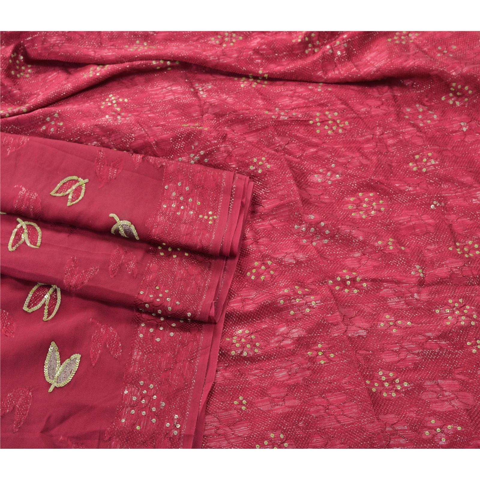 Sanskriti Vintage Sarees Pure Georgette Silk Hand Beaded Fabric Bollywood Sari, PS-55297-Pink-Sequins Work-100% Pure Georgette Silk-10