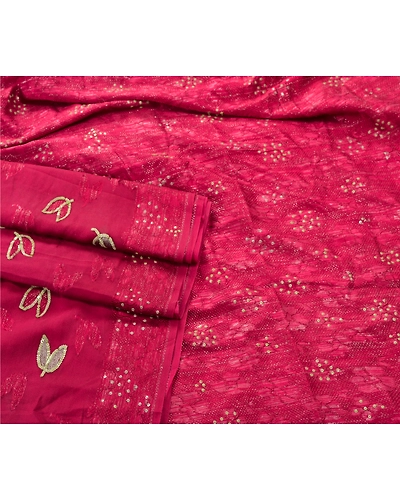 Sanskriti Vintage Sarees Pure Georgette Silk Hand Beaded Fabric Bollywood Sari, PS-55297-Pink-Sequins Work-100% Pure Georgette Silk-10