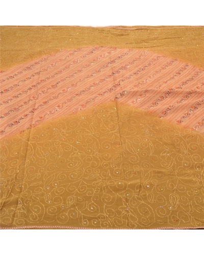 Sanskriti Vintage Green Sarees Blend Georgette Hand Beaded Kantha Sari Fabric, PS-55336-Green-Thread Work-Blend Georgette-3