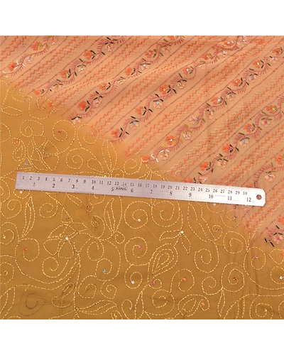 Sanskriti Vintage Green Sarees Blend Georgette Hand Beaded Kantha Sari Fabric, PS-55336-Green-Thread Work-Blend Georgette-4