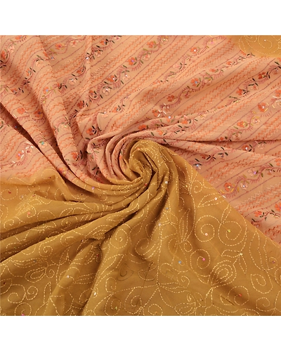Sanskriti Vintage Green Sarees Blend Georgette Hand Beaded Kantha Sari Fabric, PS-55336-Green-Thread Work-Blend Georgette-7