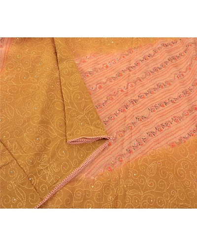 Sanskriti Vintage Green Sarees Blend Georgette Hand Beaded Kantha Sari Fabric, PS-55336-Green-Thread Work-Blend Georgette-8