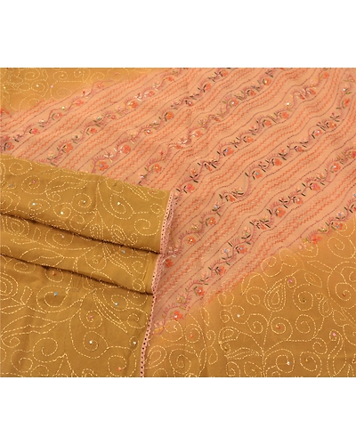 Sanskriti Vintage Green Sarees Blend Georgette Hand Beaded Kantha Sari Fabric, PS-55336-Green-Thread Work-Blend Georgette-10