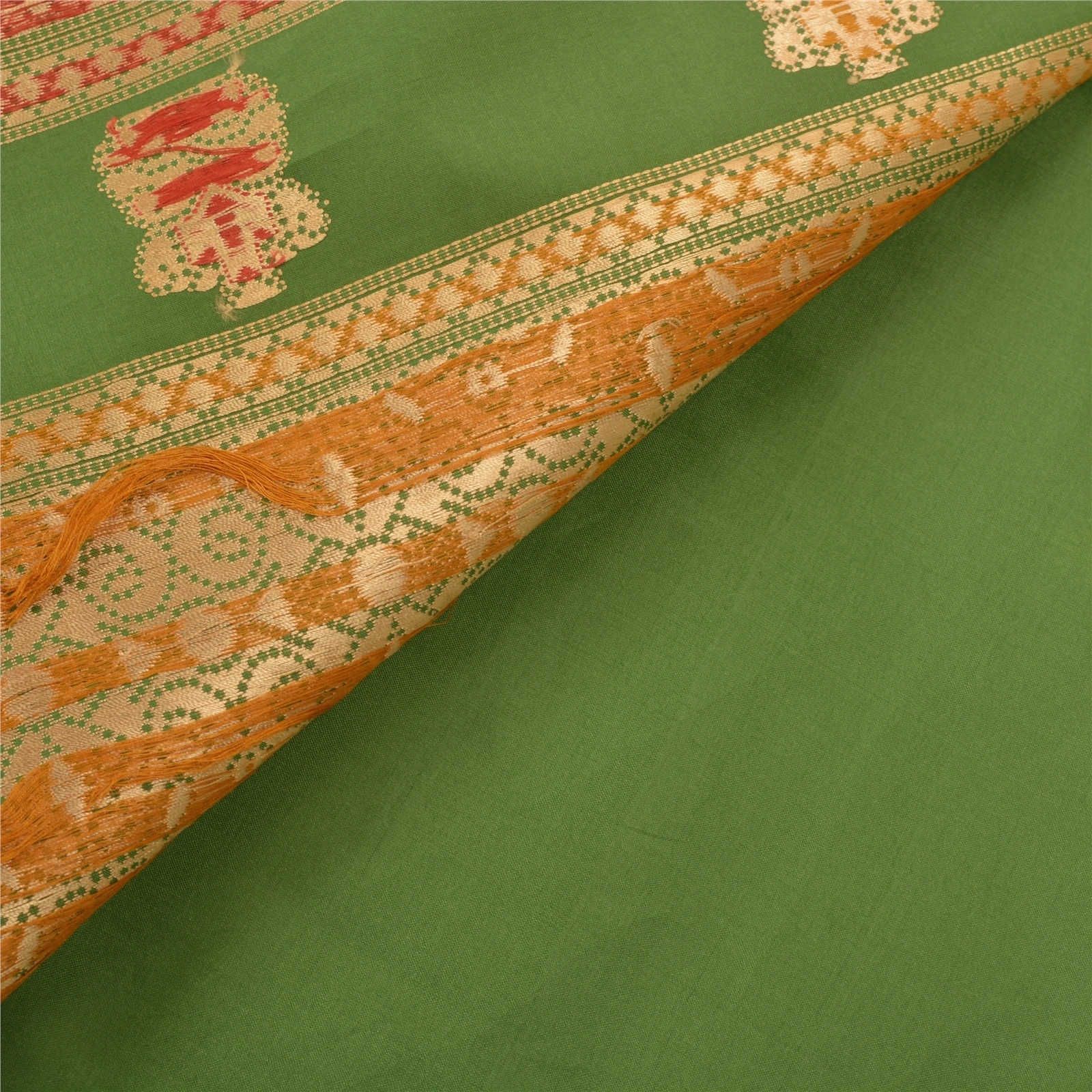 Sanskriti Vintage Green Indian Sari Art Silk Woven Craft Fabric Premium Sarees, PS-55340-Green-Woven Work-Art ( Artificial) Silk-2