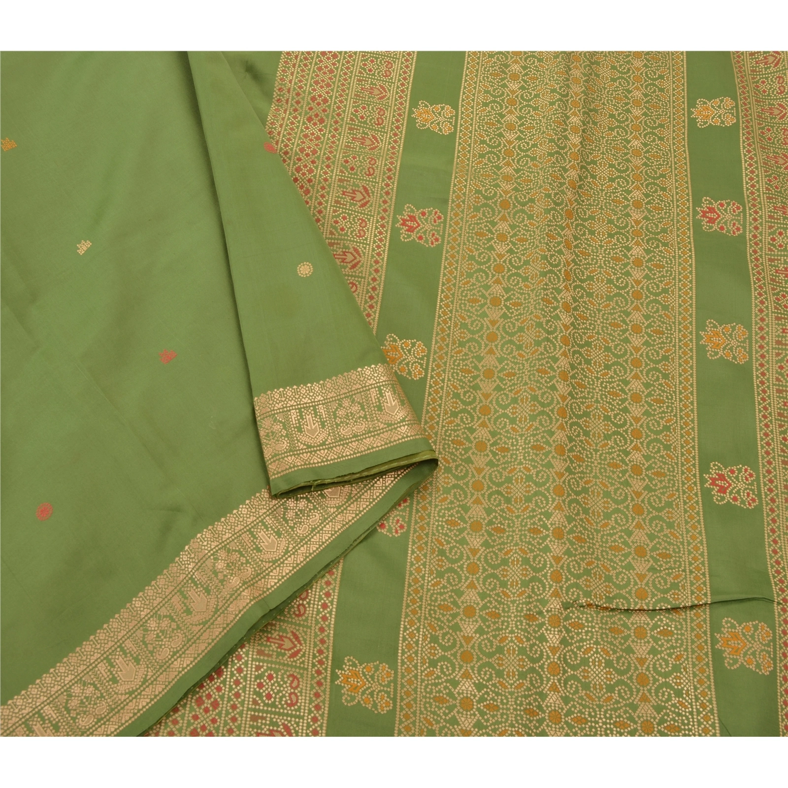 Sanskriti Vintage Green Indian Sari Art Silk Woven Craft Fabric Premium Sarees, PS-55340-Green-Woven Work-Art ( Artificial) Silk-7