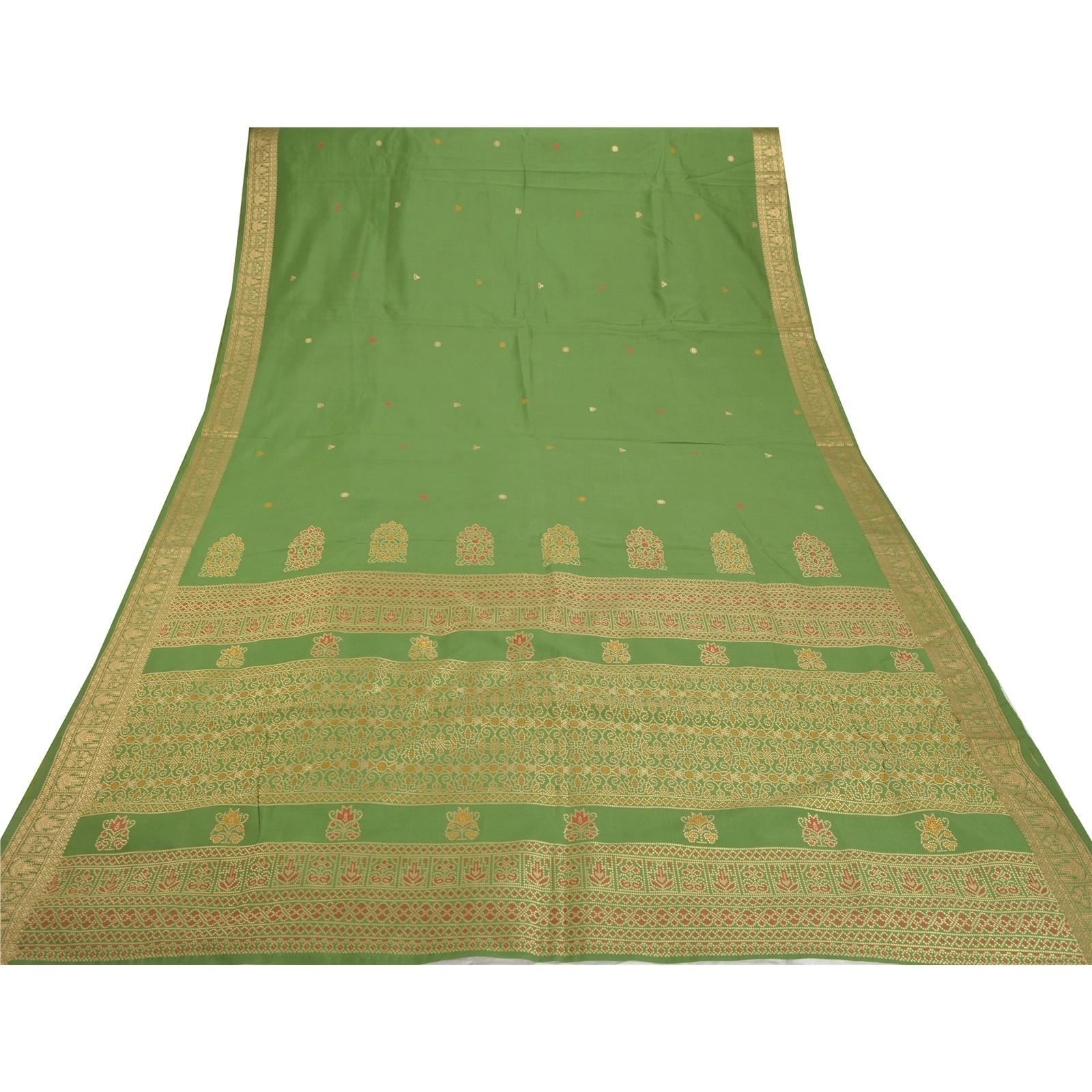 Sanskriti Vintage Green Indian Sari Art Silk Woven Craft Fabric Premium Sarees, PS-55340-Green-Woven Work-Art ( Artificial) Silk-8