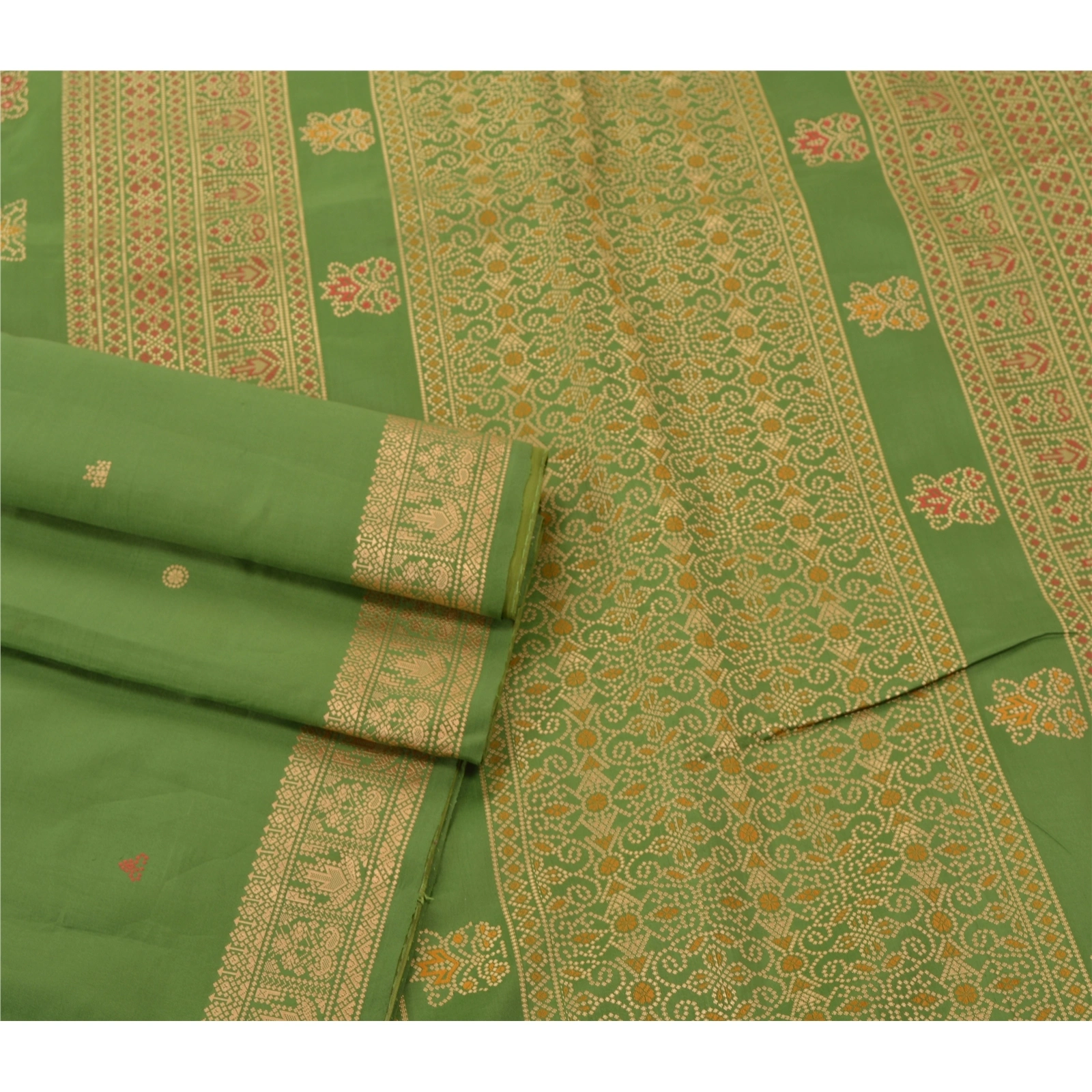 Sanskriti Vintage Green Indian Sari Art Silk Woven Craft Fabric Premium Sarees, PS-55340-Green-Woven Work-Art ( Artificial) Silk-9