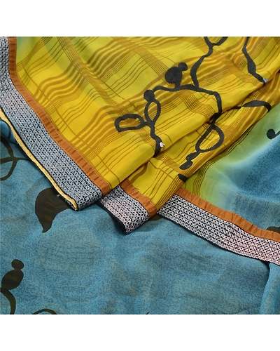 Sanskriti Vintage Green Sarees Georgette Embroidered Indian Sari Printed Fabric, PS-55362-Green-Printed Work-Georgette-1