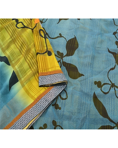 Sanskriti Vintage Green Sarees Georgette Embroidered Indian Sari Printed Fabric, PS-55362-Green-Printed Work-Georgette-3