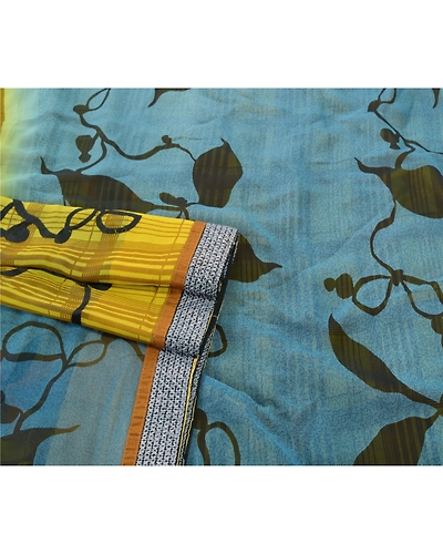 Sanskriti Vintage Green Sarees Georgette Embroidered Indian Sari Printed Fabric, PS-55362-Green-Printed Work-Georgette-4