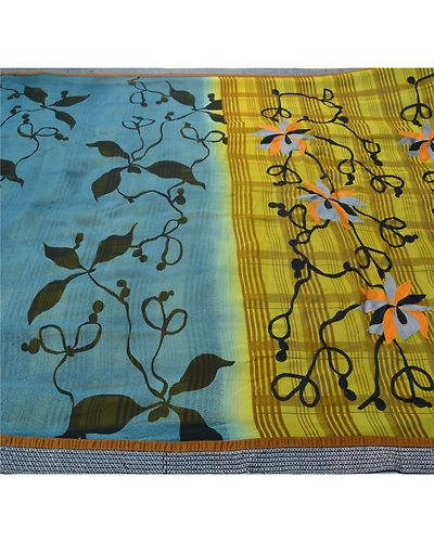 Sanskriti Vintage Green Sarees Georgette Embroidered Indian Sari Printed Fabric, PS-55362-Green-Printed Work-Georgette-8