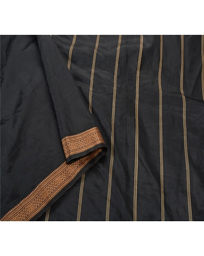 Sanskriti Vintage Indian Sari Art ( Artificial) Silk Black Sarees Woven Fabric, PS-55373-Black-Woven Work-Art ( Artificial) Silk-1