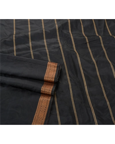 Sanskriti Vintage Indian Sari Art ( Artificial) Silk Black Sarees Woven Fabric, PS-55373-Black-Woven Work-Art ( Artificial) Silk-2