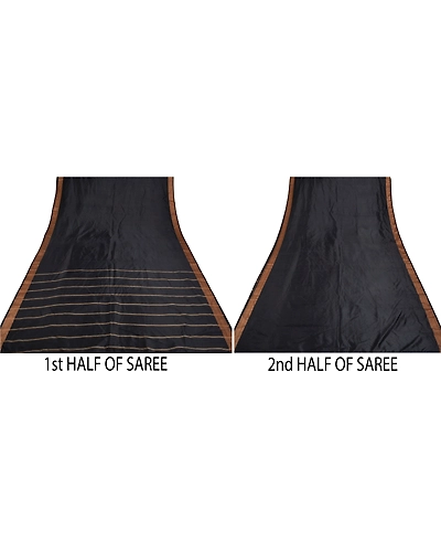 Sanskriti Vintage Indian Sari Art ( Artificial) Silk Black Sarees Woven Fabric, PS-55373-Black-Woven Work-Art ( Artificial) Silk-4