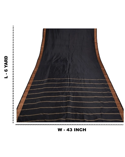 Sanskriti Vintage Indian Sari Art ( Artificial) Silk Black Sarees Woven Fabric, PS-55373-Black-Woven Work-Art ( Artificial) Silk-5