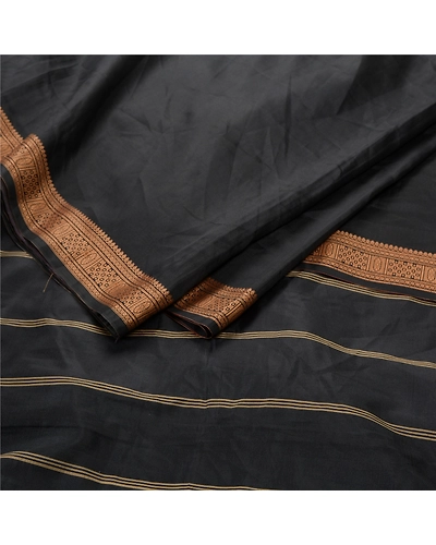 Sanskriti Vintage Indian Sari Art ( Artificial) Silk Black Sarees Woven Fabric, PS-55373-Black-Woven Work-Art ( Artificial) Silk-6