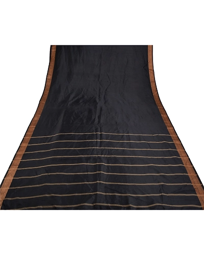 Sanskriti Vintage Indian Sari Art ( Artificial) Silk Black Sarees Woven Fabric, PS-55373-Black-Woven Work-Art ( Artificial) Silk-8