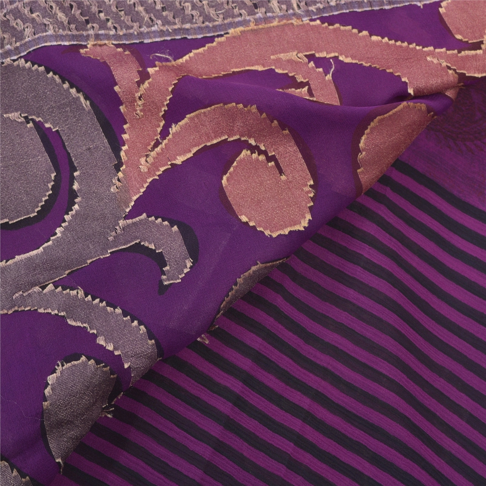 Sanskriti Vintage Purple Saree Georgette Woven Fabric Bollywood 5 Yard Sari, PS-55375-Purple-Woven Work-Georgette-2