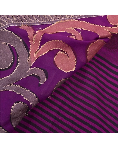Sanskriti Vintage Purple Saree Georgette Woven Fabric Bollywood 5 Yard Sari, PS-55375-Purple-Woven Work-Georgette-2