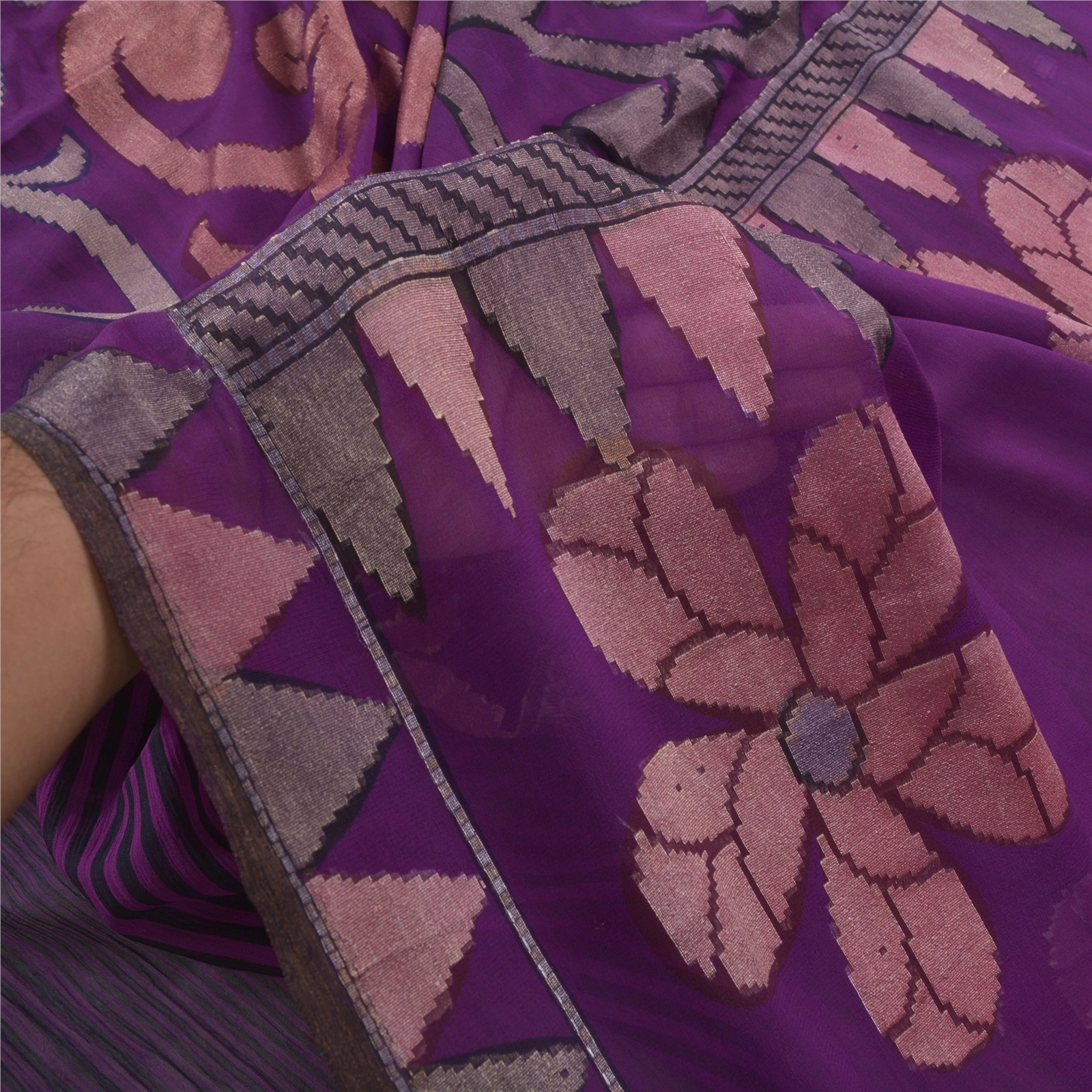 Sanskriti Vintage Purple Saree Georgette Woven Fabric Bollywood 5 Yard Sari, PS-55375-Purple-Woven Work-Georgette-4