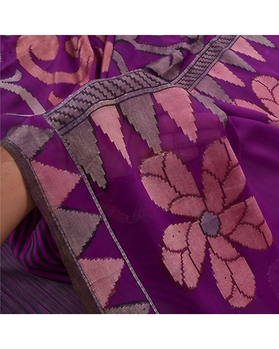 Sanskriti Vintage Purple Saree Georgette Woven Fabric Bollywood 5 Yard Sari, PS-55375-Purple-Woven Work-Georgette-4