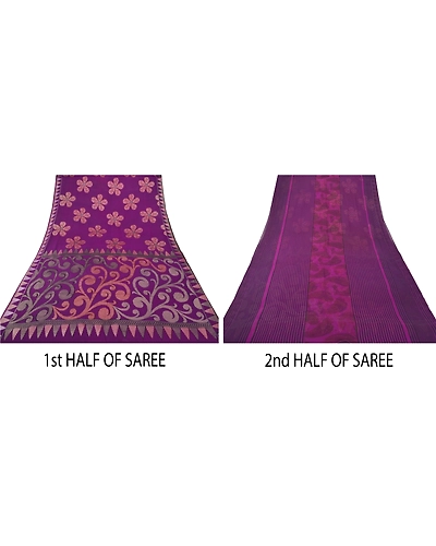 Sanskriti Vintage Purple Saree Georgette Woven Fabric Bollywood 5 Yard Sari, PS-55375-Purple-Woven Work-Georgette-5