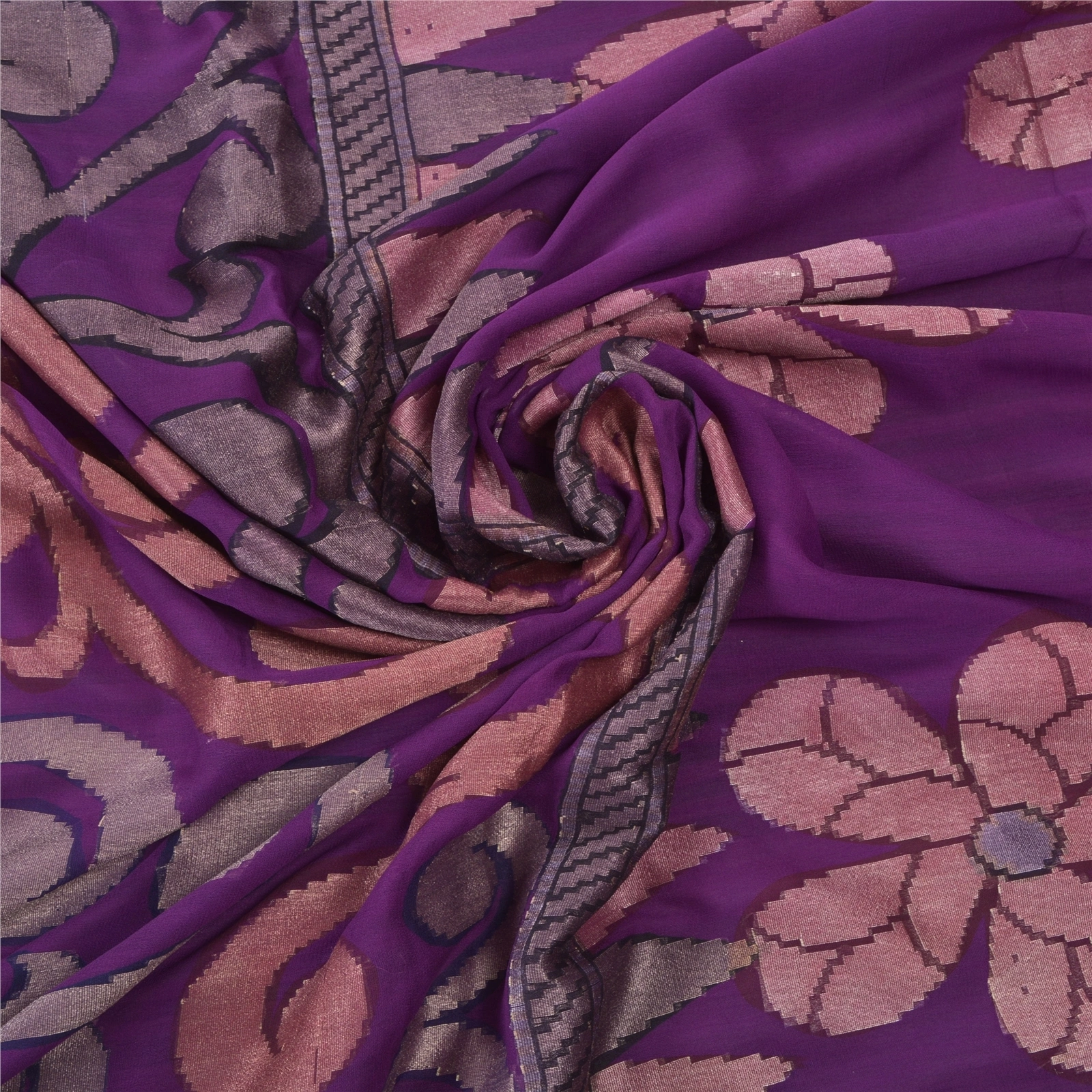 Sanskriti Vintage Purple Saree Georgette Woven Fabric Bollywood 5 Yard Sari, PS-55375-Purple-Woven Work-Georgette-6