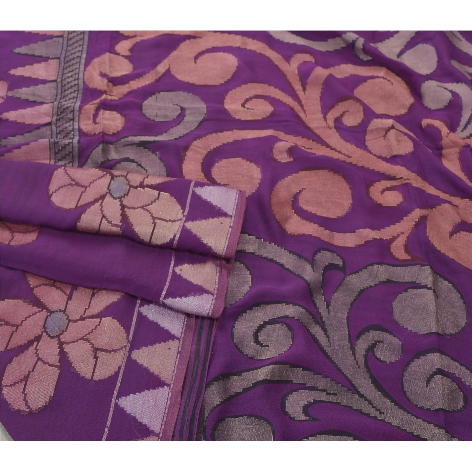 Sanskriti Vintage Purple Saree Georgette Woven Fabric Bollywood 5 Yard Sari, PS-55375-Purple-Woven Work-Georgette-7