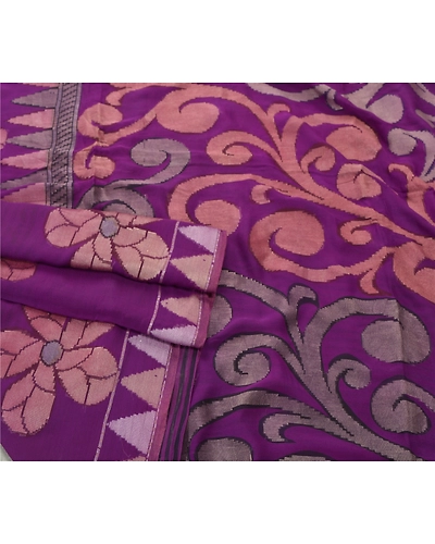 Sanskriti Vintage Purple Saree Georgette Woven Fabric Bollywood 5 Yard Sari, PS-55375-Purple-Woven Work-Georgette-7