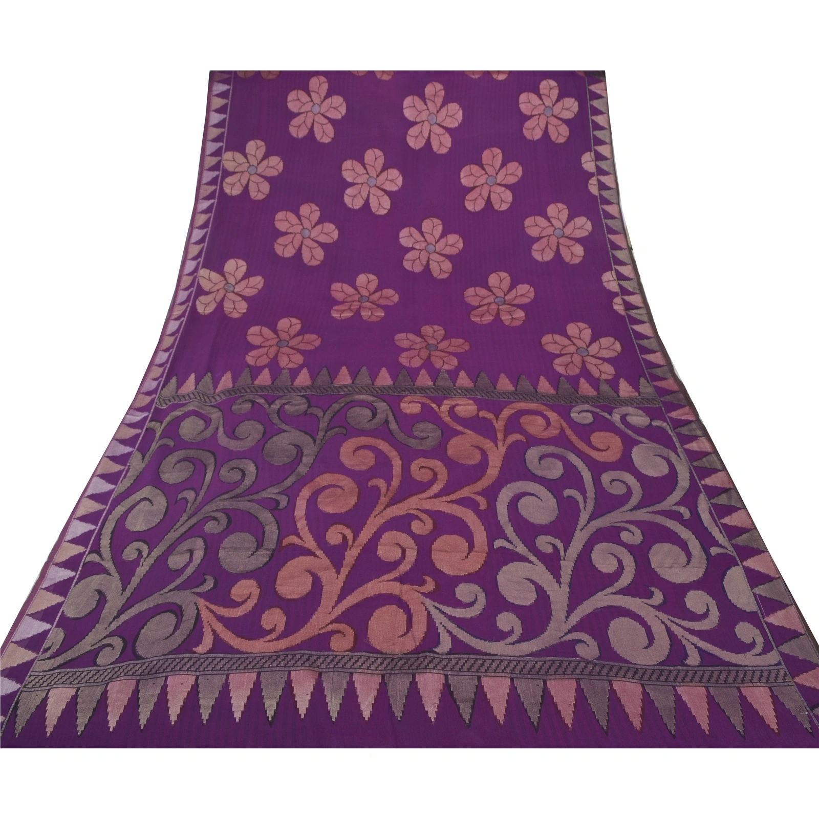 Sanskriti Vintage Purple Saree Georgette Woven Fabric Bollywood 5 Yard Sari, PS-55375-Purple-Woven Work-Georgette-8