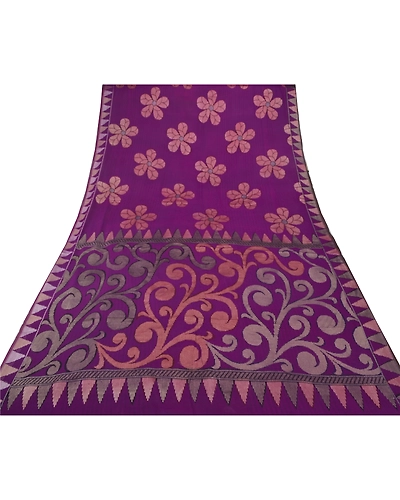 Sanskriti Vintage Purple Saree Georgette Woven Fabric Bollywood 5 Yard Sari, PS-55375-Purple-Woven Work-Georgette-8