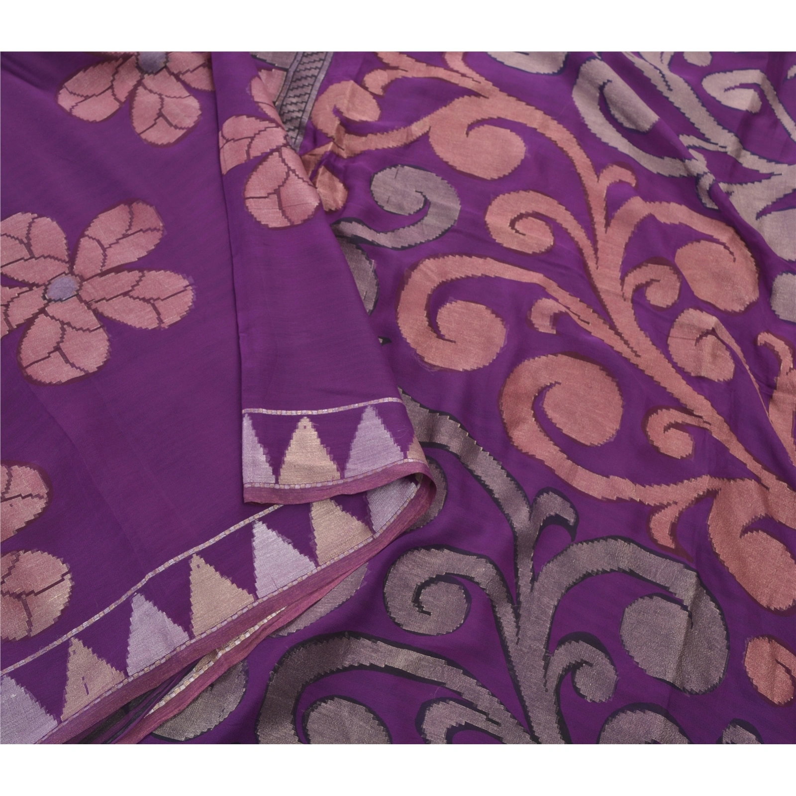 Sanskriti Vintage Purple Saree Georgette Woven Fabric Bollywood 5 Yard Sari, PS-55375-Purple-Woven Work-Georgette-9