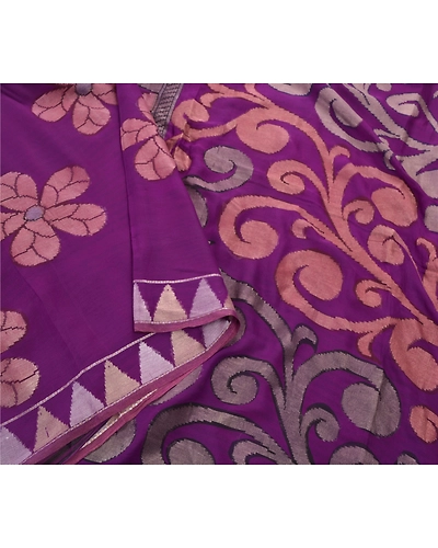 Sanskriti Vintage Purple Saree Georgette Woven Fabric Bollywood 5 Yard Sari, PS-55375-Purple-Woven Work-Georgette-9
