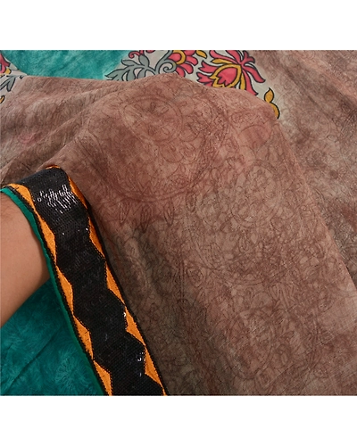 Sanskriti Vintage Sarees Pure Georgette Silk Embroidered Fabric Bollywood Sari, PS-55386-Green-Printed Work-100% Pure Georgette Silk-4