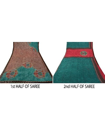 Sanskriti Vintage Sarees Pure Georgette Silk Embroidered Fabric Bollywood Sari, PS-55386-Green-Printed Work-100% Pure Georgette Silk-5