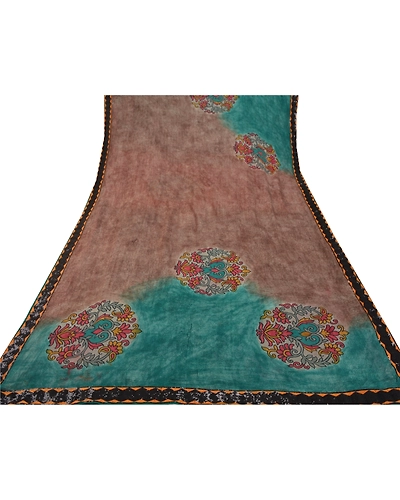 Sanskriti Vintage Sarees Pure Georgette Silk Embroidered Fabric Bollywood Sari, PS-55386-Green-Printed Work-100% Pure Georgette Silk-8