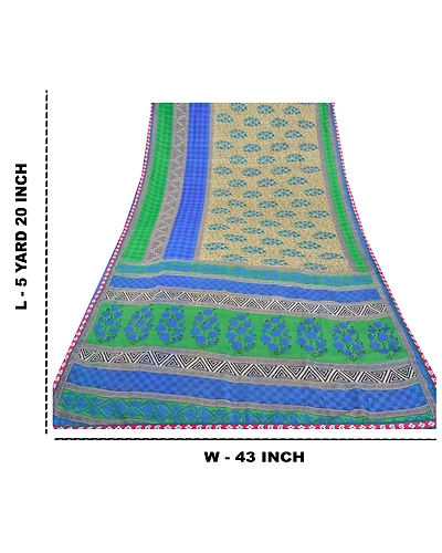Sanskriti Vintage Sarees Art Silk Printed Craft Fabric Premium Sari Blouse Pc, PS-55418-Multi Color-Printed Work-Art (Artificial) Silk-1