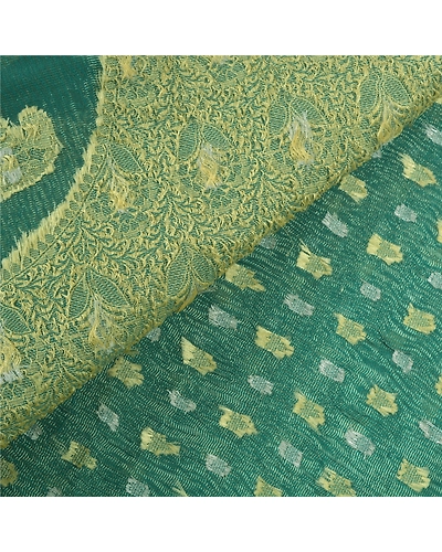 Sanskriti Vintage Green Sarees 100% Pure Silk Woven Indian Sari Premium Fabric, PS-55438-Green-Woven Work-Art (Artificial) Silk-2