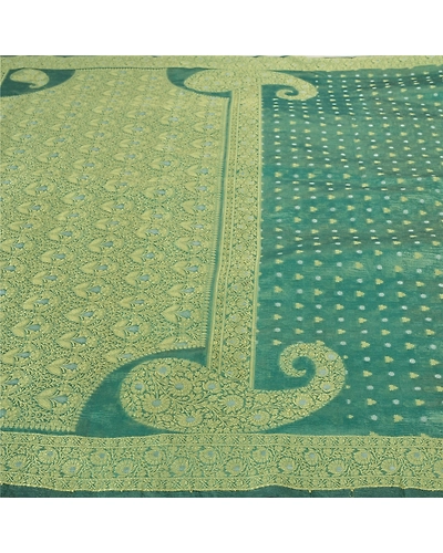 Sanskriti Vintage Green Sarees 100% Pure Silk Woven Indian Sari Premium Fabric, PS-55438-Green-Woven Work-Art (Artificial) Silk-3