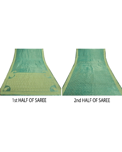 Sanskriti Vintage Green Sarees 100% Pure Silk Woven Indian Sari Premium Fabric, PS-55438-Green-Woven Work-Art (Artificial) Silk-4