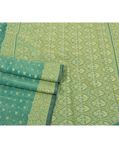 Sanskriti Vintage Green Sarees 100% Pure Silk Woven Indian Sari Premium Fabric, PS-55438-Green-Woven Work-Art (Artificial) Silk-7