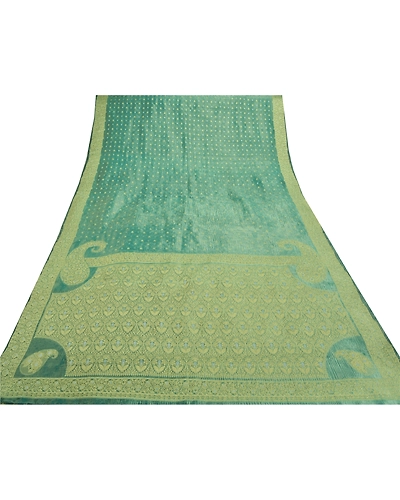 Sanskriti Vintage Green Sarees 100% Pure Silk Woven Indian Sari Premium Fabric, PS-55438-Green-Woven Work-Art (Artificial) Silk-8