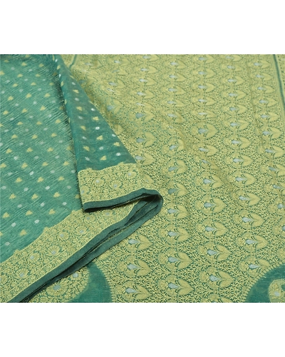 Sanskriti Vintage Green Sarees 100% Pure Silk Woven Indian Sari Premium Fabric, PS-55438-Green-Woven Work-Art (Artificial) Silk-9